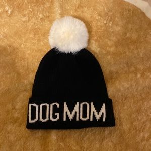 NWOT “Dog Mom” black and white Pom Pom beanie - one size